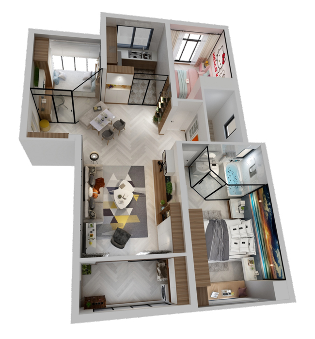 現(xiàn)代簡(jiǎn)約風(fēng)格效果俯視圖