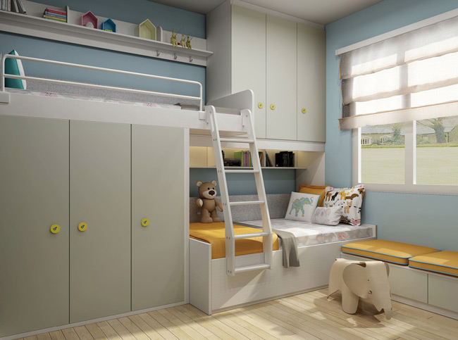 二胎開放上下床裝修效果,上下床怎么挑選?