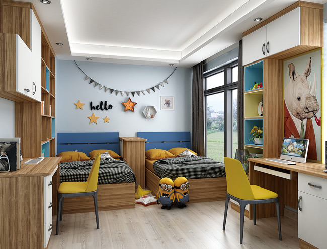 二胎開放上下床裝修效果,上下床怎么挑選?