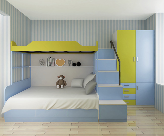 二胎開放上下床裝修效果,上下床怎么挑選?